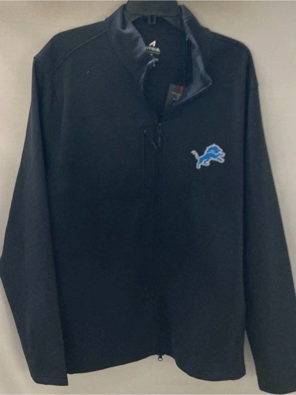 Antigua Black Full-Zip Jacket with Blue Logo Emblem